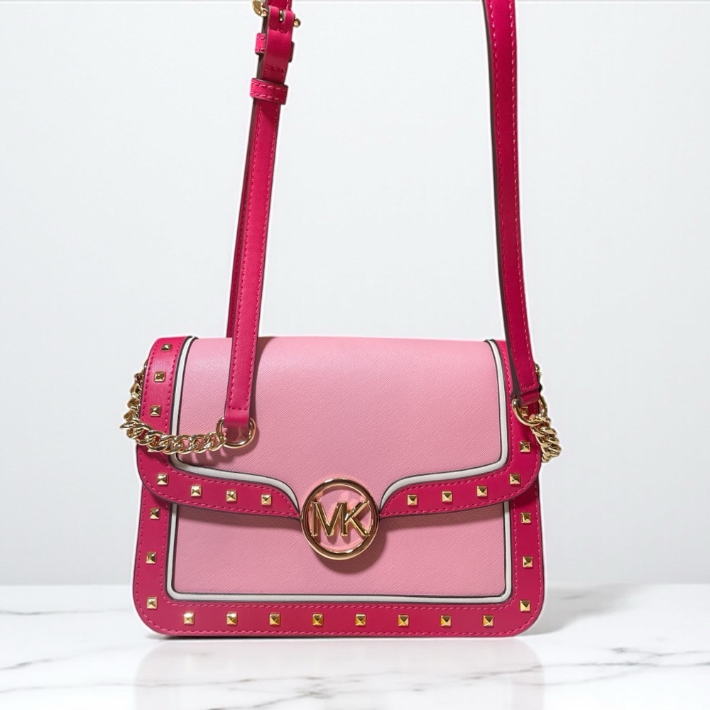 NWT Michael Kors Leida Medium Studded Shoulder/Crossbody in Electric Pink ⚡️ ⚡️